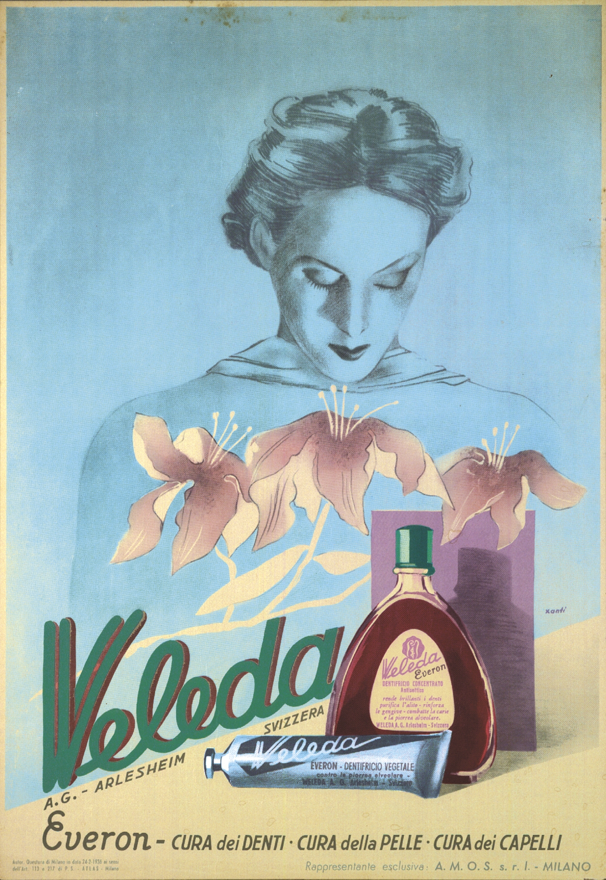 Weleda advertisement for the Everon cosmetics range, Italy, 1920s
